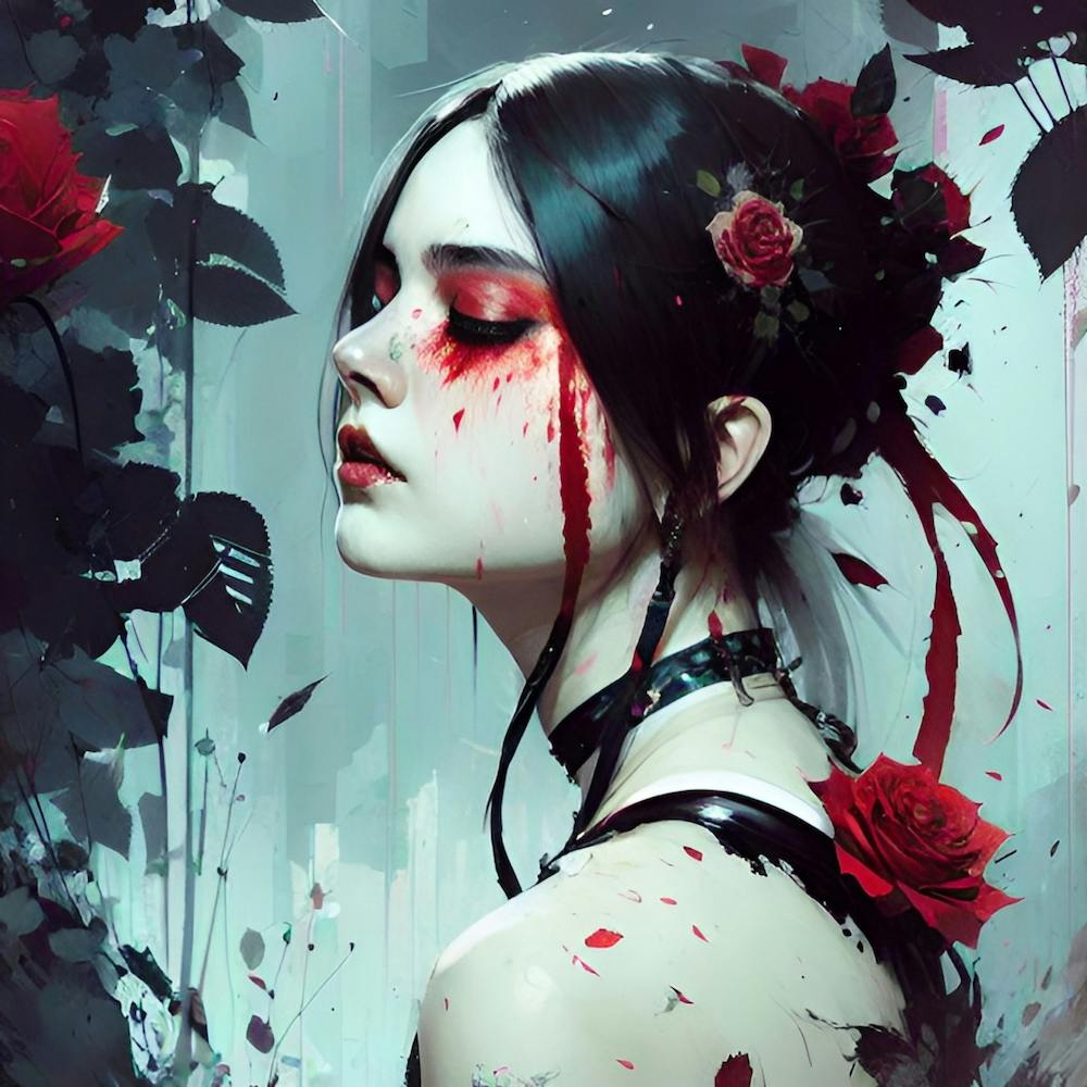 Gothic Girl With Red Roses Ai