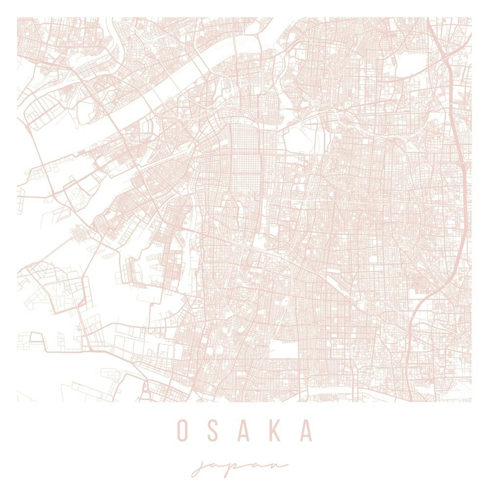 Osaka Japan Light Pink Minimal Street Map Square
