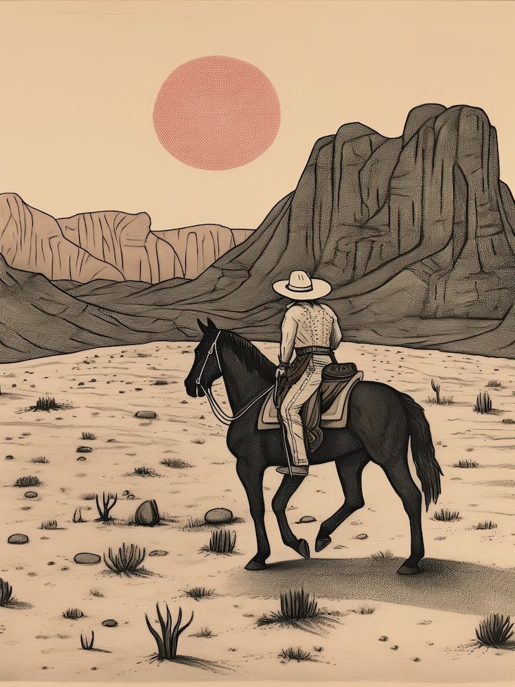 Cowboy Riding A Horse In The Desert 2
