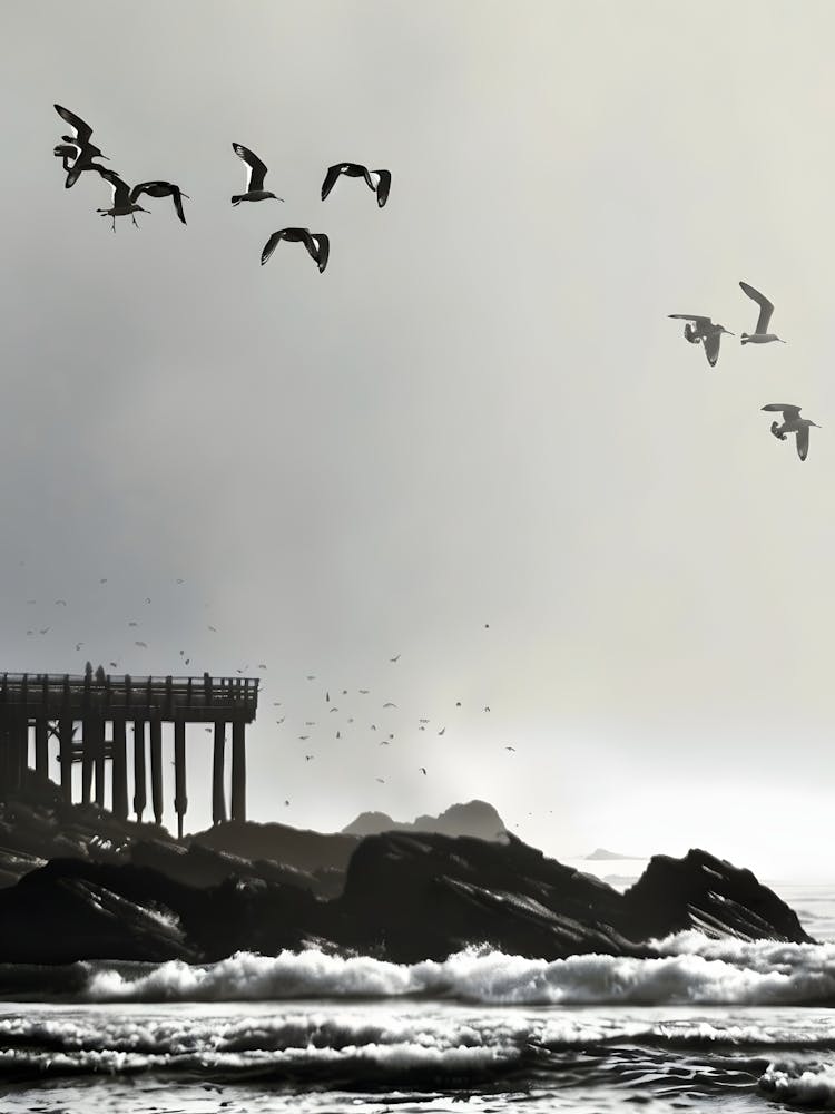 Birds Flying Over Pier