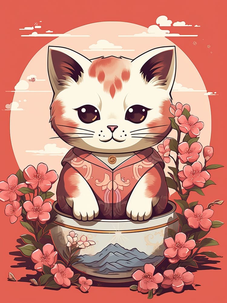 Kawaii Cat Drawings Cherry Blossom Flowers