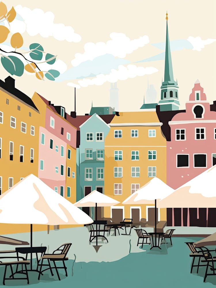 Helsingborg, Sweden, Flat Pastels Tones Illustration 3