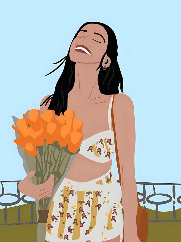 Happy Girl With Flowers