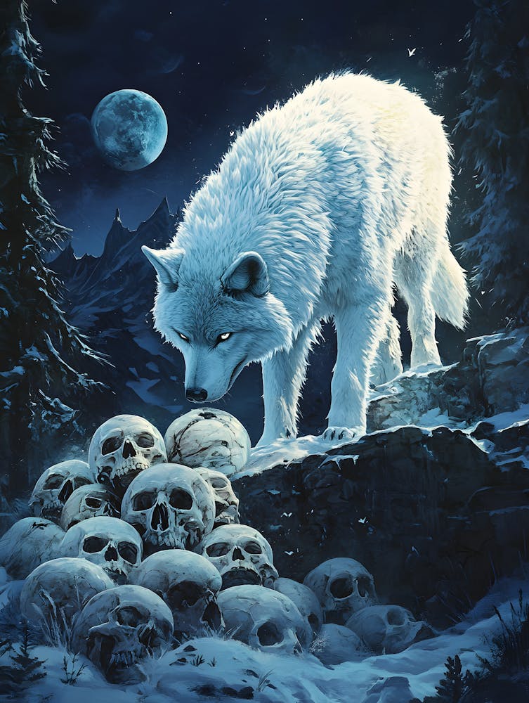 White Wolf Stepping Across Skulls 10