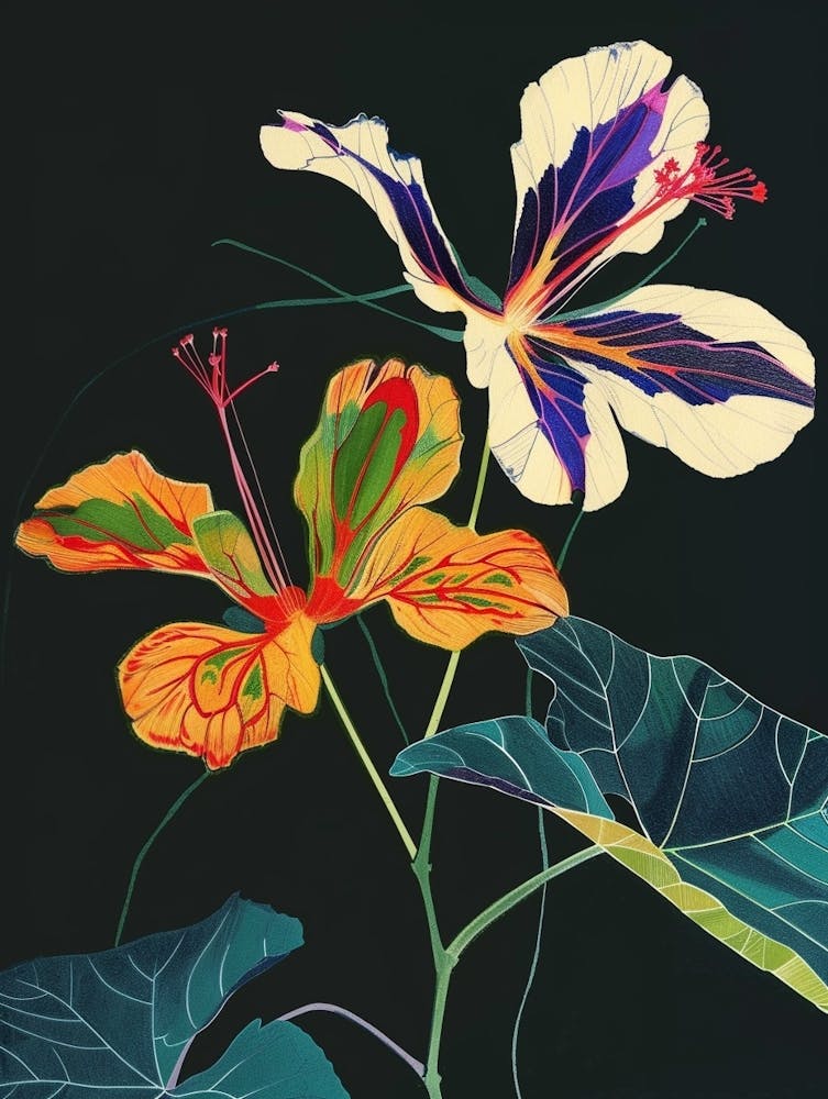Neon Flowers On Black Nasturtium 2