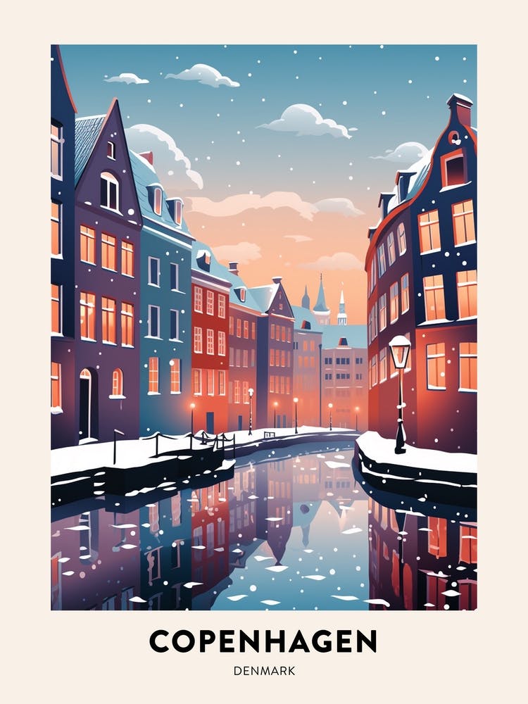 Winter Night  Travel Poster Copenhagen Denmark 6