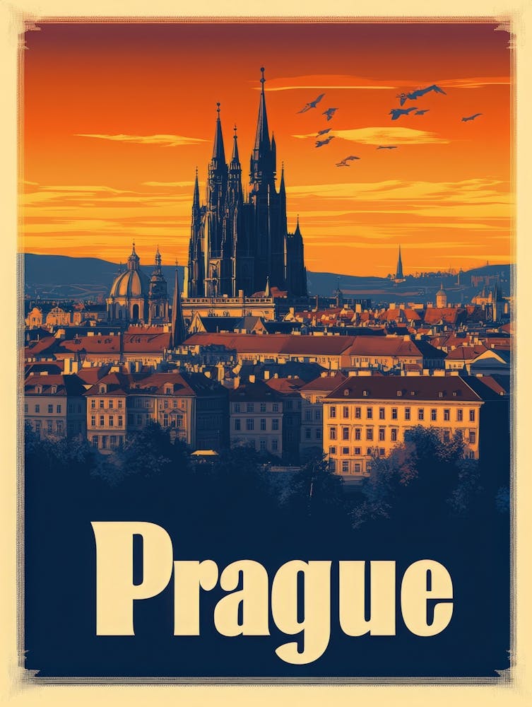 Aihrgdesign A Retro Travel Poster For Prague