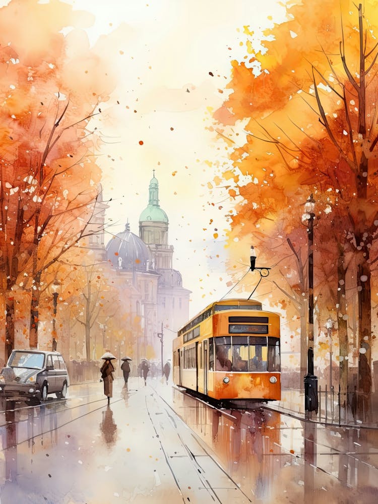 Berlin Germany In Autumn Fall, Watercolour 4