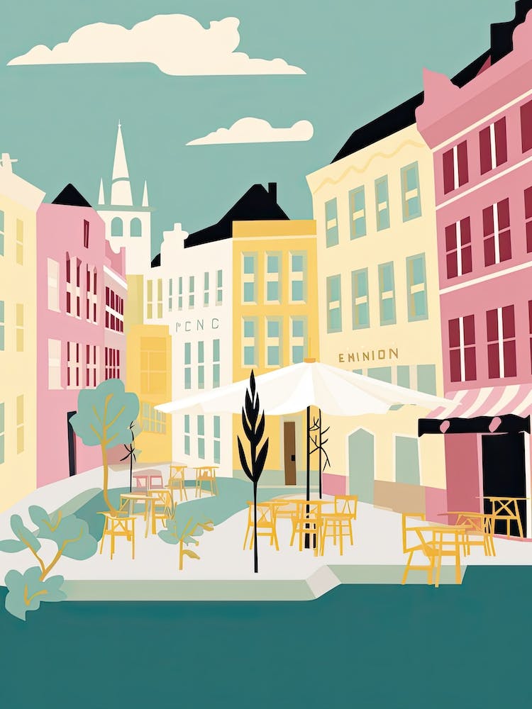 Linkoping, Sweden, Flat Pastels Tones Illustration 1