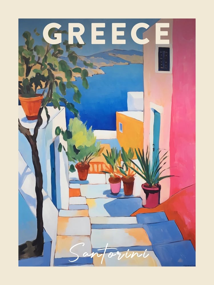 Santorini Greece 3 Fauvist Painting Travel Poster