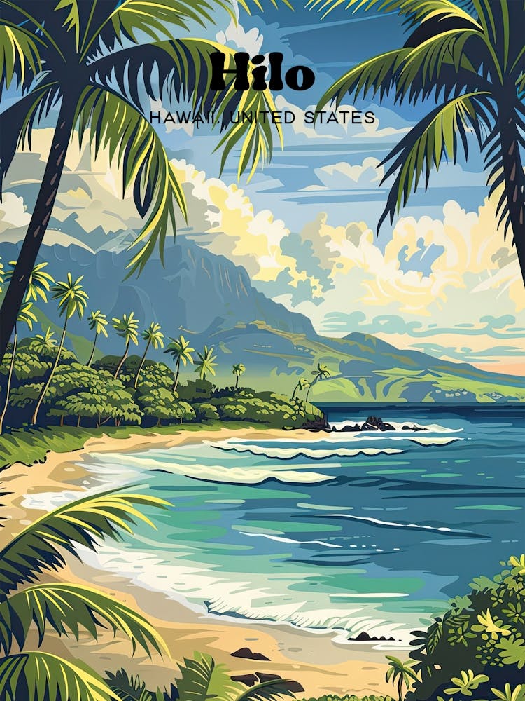 Hilo Hawaii Island Art Illustration