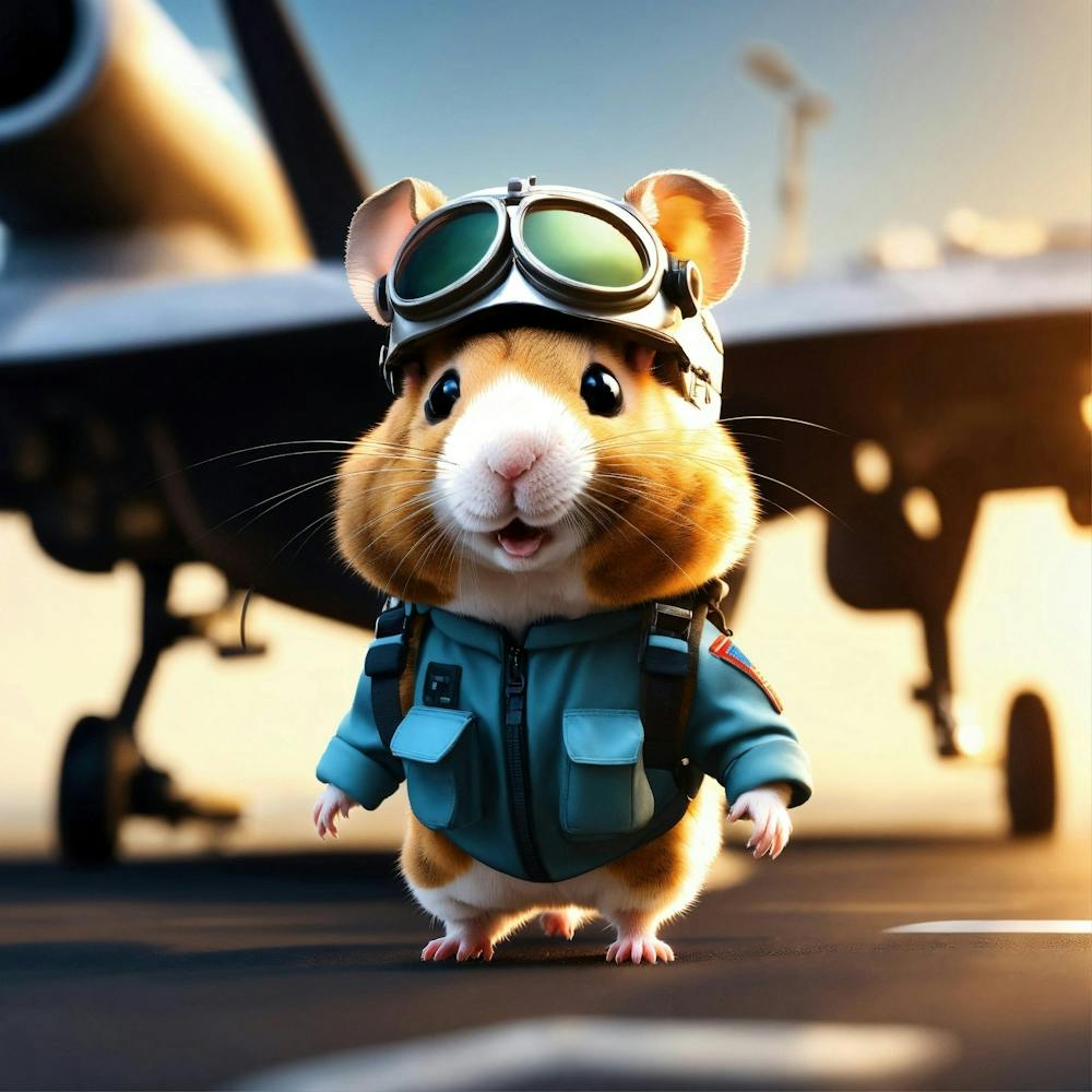 A Cute Fluffy Hamster Pilot Walking On A Military