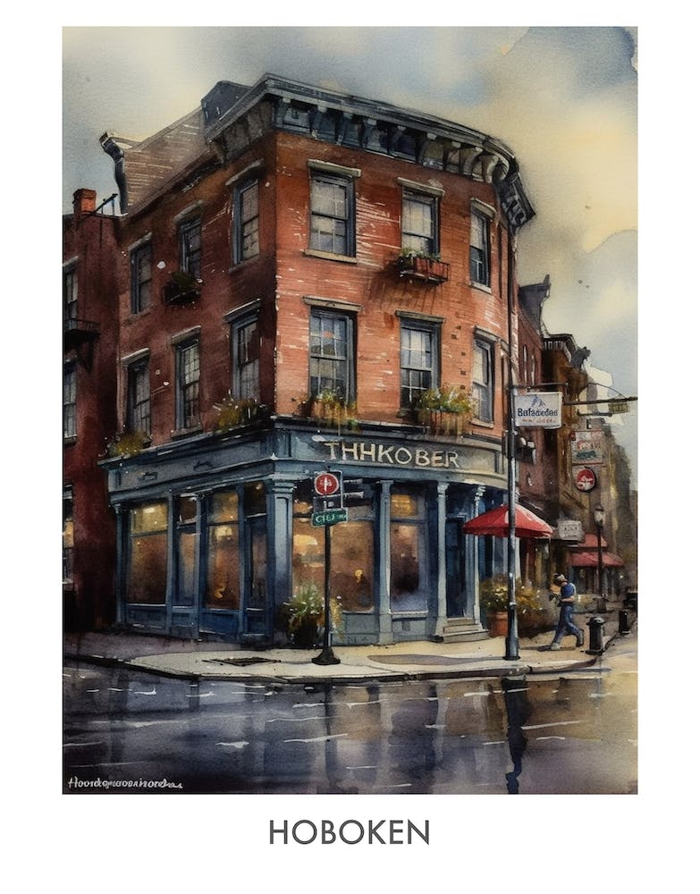 Hoboken Aquarell 3 Reiseplakat