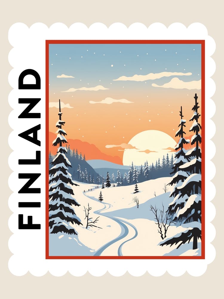 Retro Winter Stamp Poster Lapland Finland 3