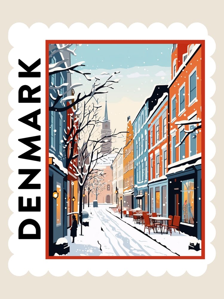 Retro Winter Stamp Poster Copenhagen Denmark 2