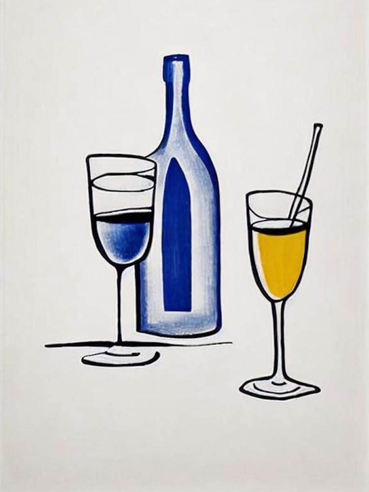 American Sparkling Wine Picasso Line Drawing Cocktail Poster
