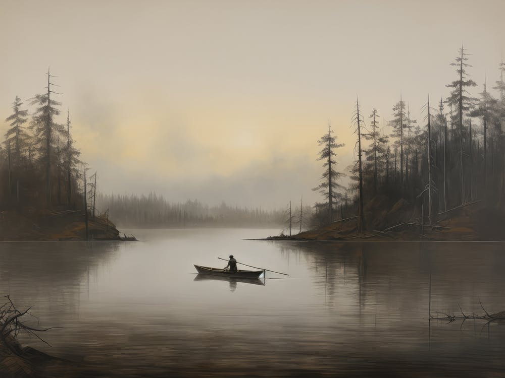 Antique Lake Fisherman Painting