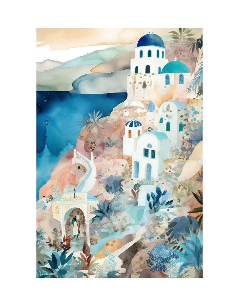 Santorini Watercolour Illustration