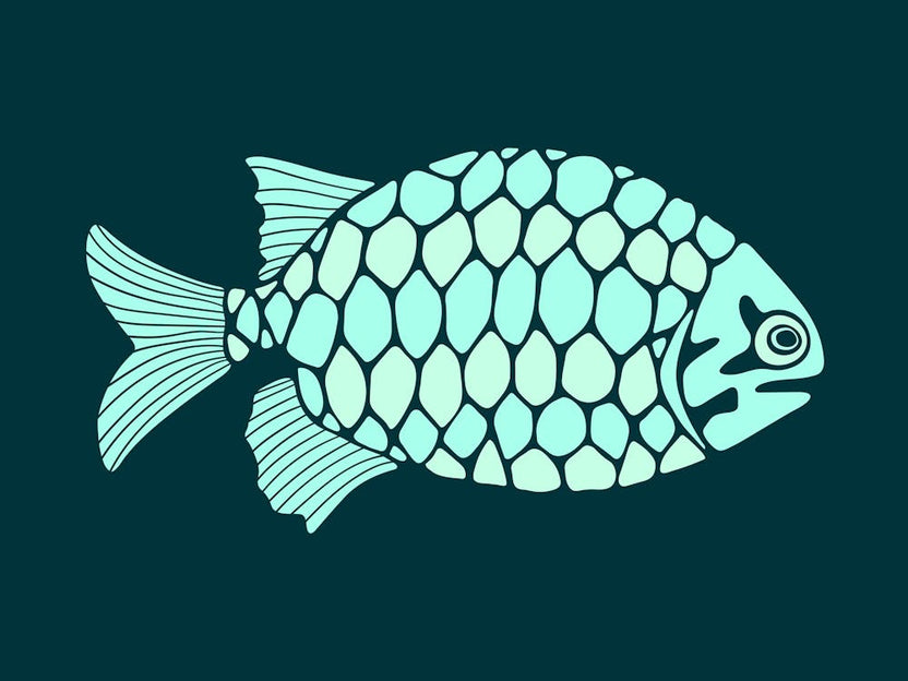 PINECONE FISH Tropical Bioluminescent Undersea Coastal Ocean Sea Life in Aqua Turquoise on Dark Teal