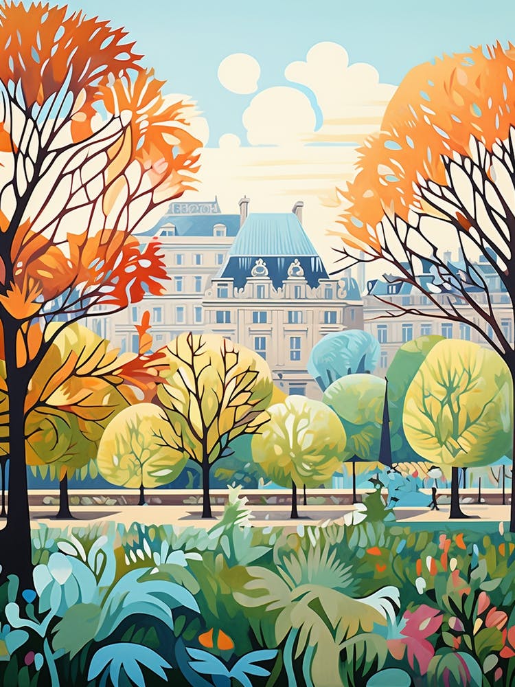 Luxembourg Gardens France Modern Illustration 3