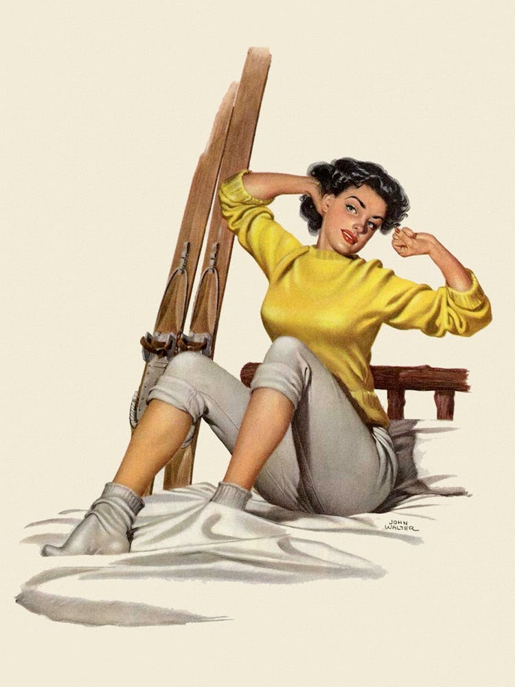 Pin Up Sexy Girl Ready For A Morning Ski