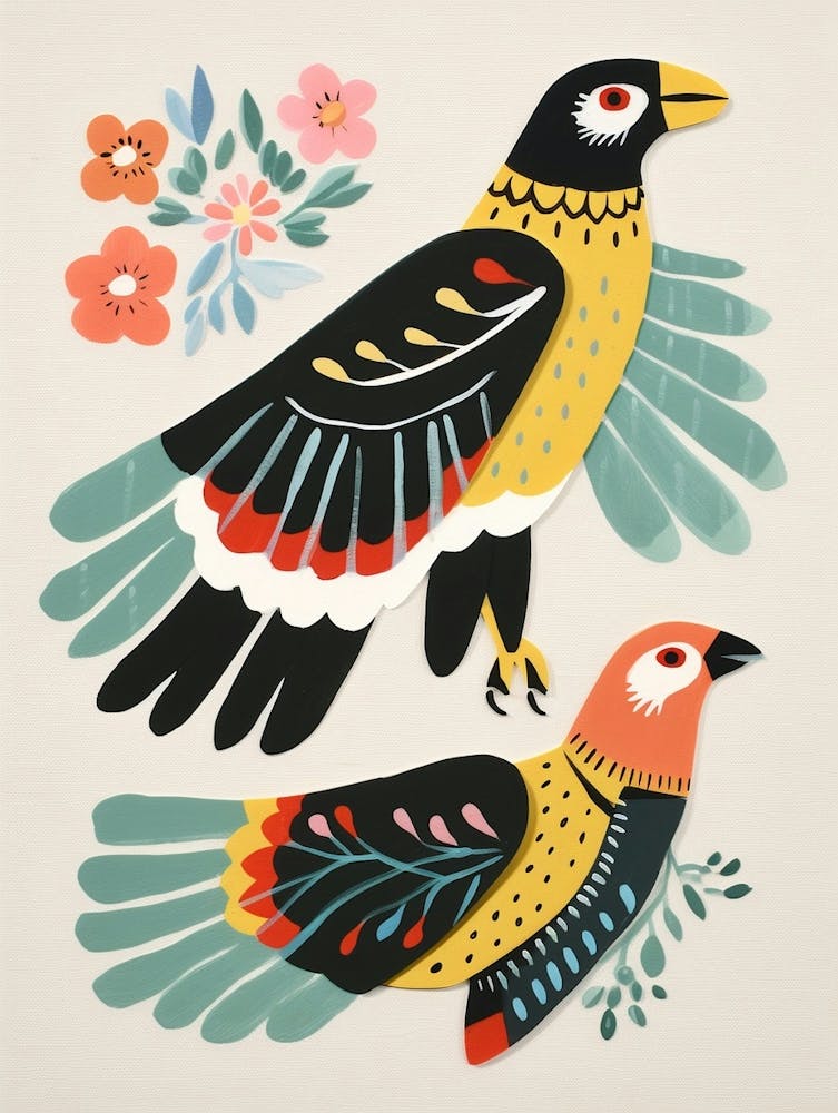 Folk Style Bird Painting Crested Caracara 3
