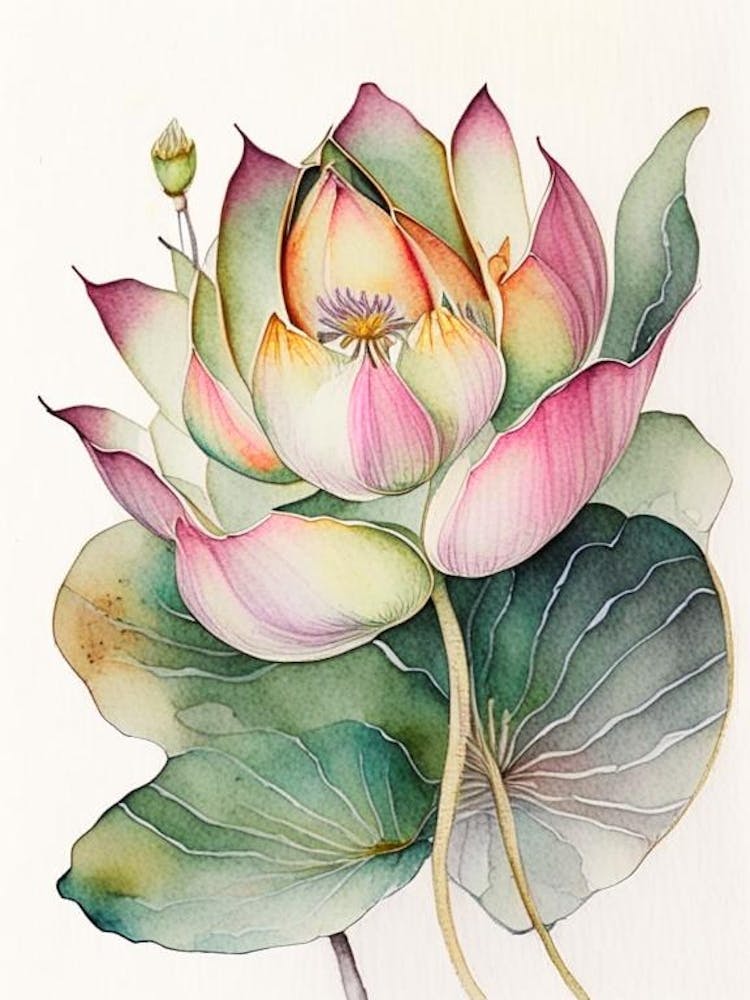 Lotus Flower Petals Watercolour Ink Pencil 1