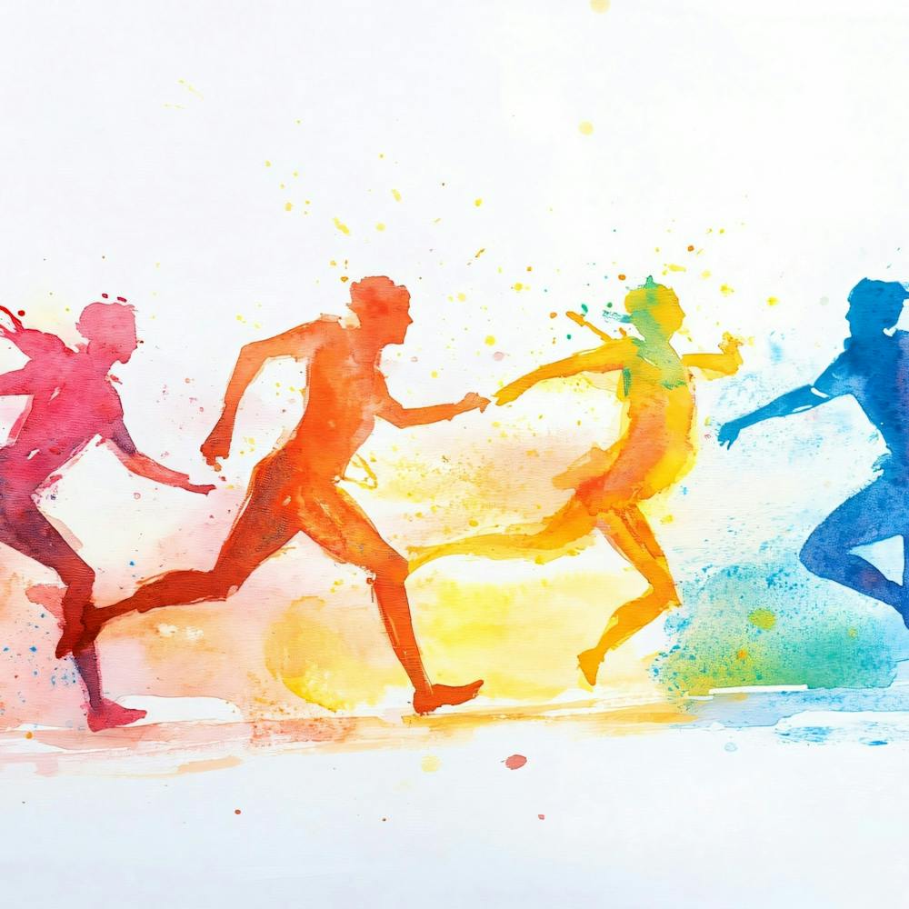 Watercolor Runners Running