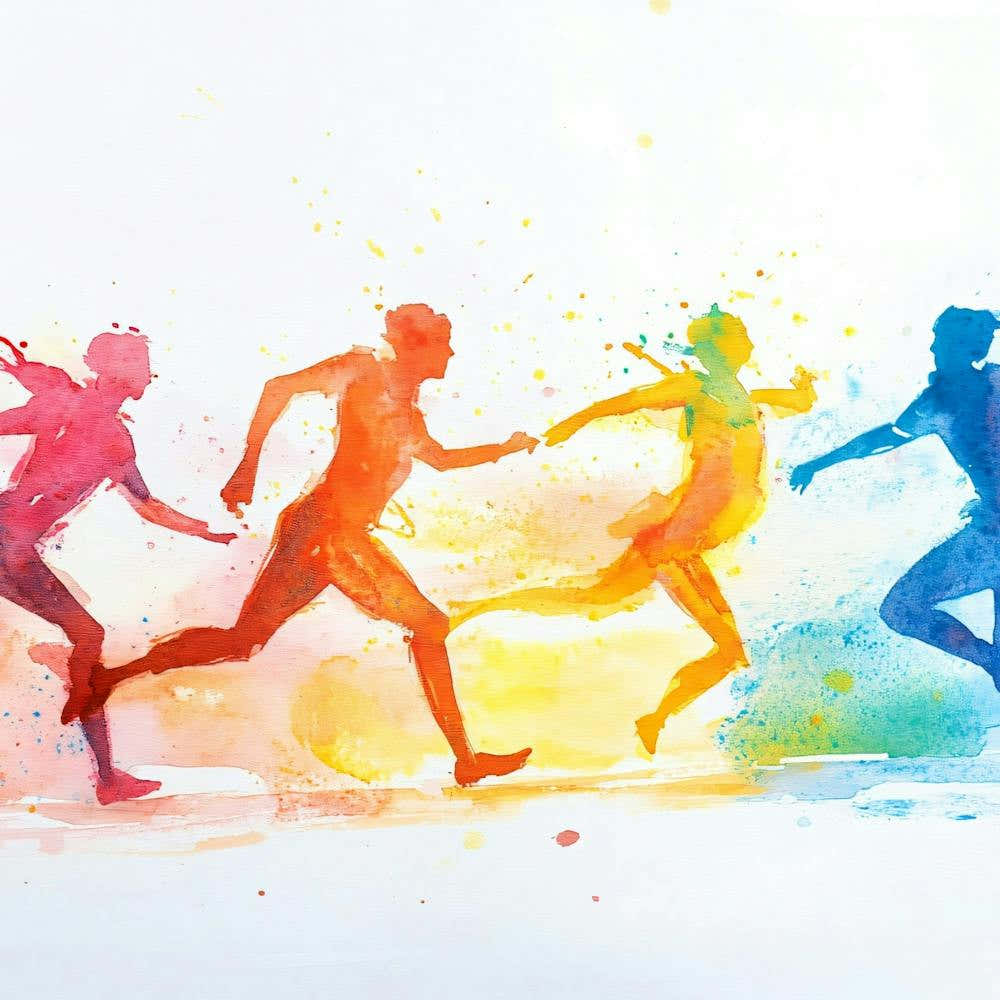 Watercolor Runners Running