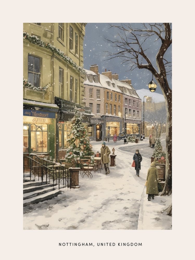 Vintage Winter Poster Nottingham United Kingdom 1