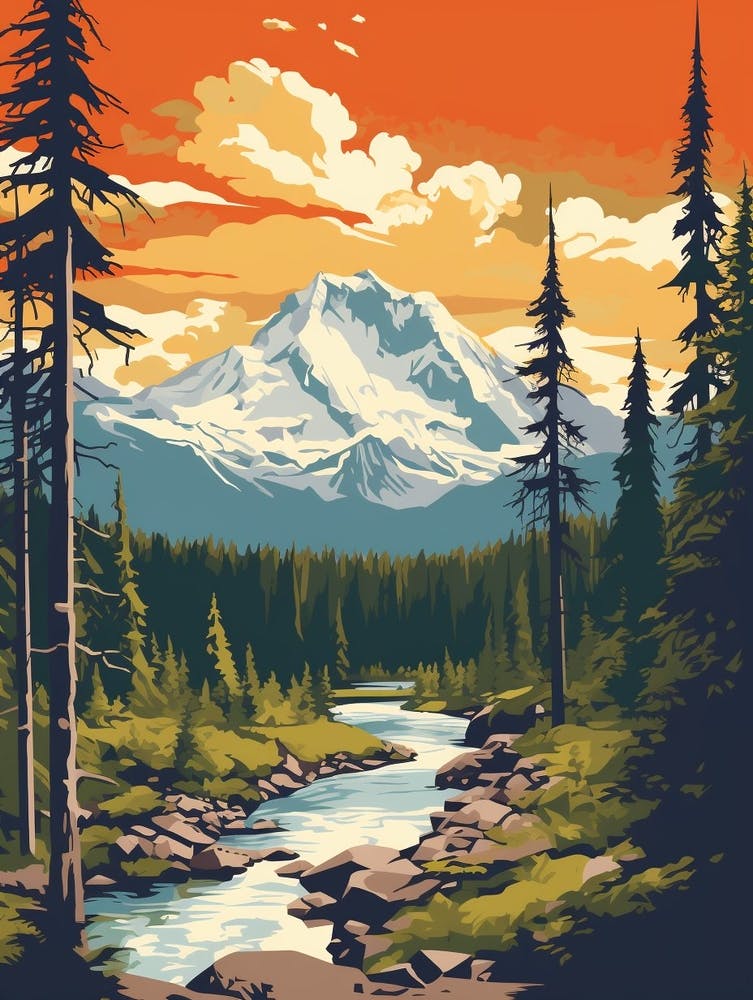 Mount Rainier National Park Retro Pop Art 16