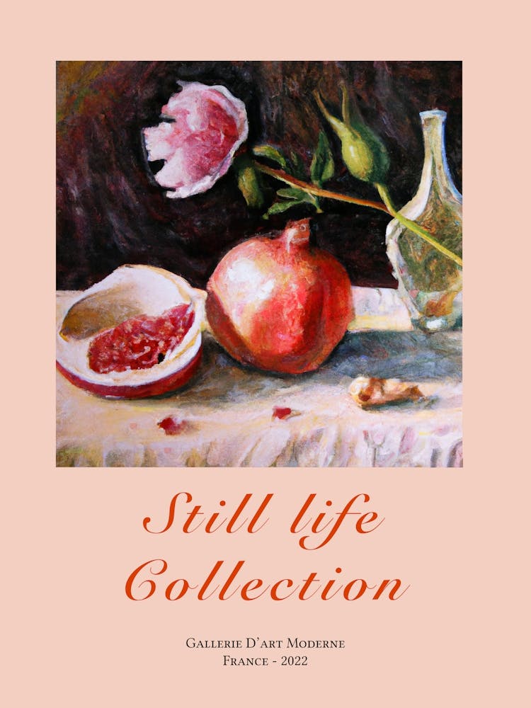 Still Life Collection Pomegranate And Rose