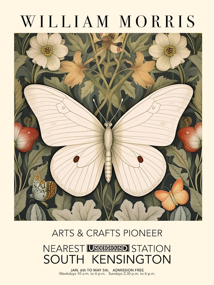 William Morris Print Exhibition Poster Butterfly Print