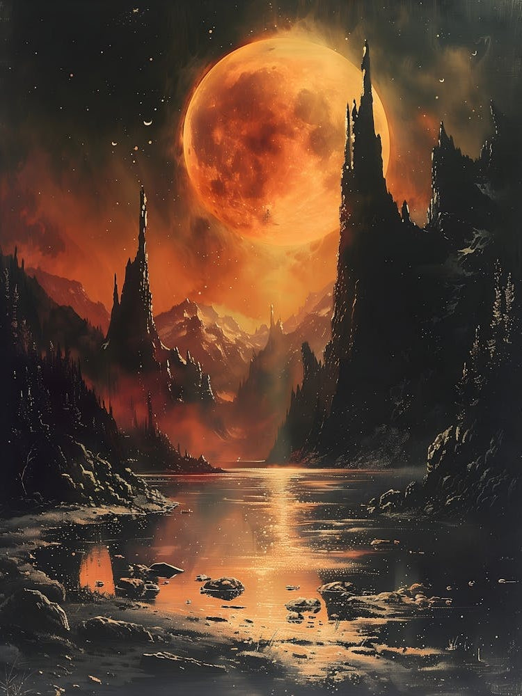 Full Moon In The Sky Bichromatic, Surrealism, Impressionism