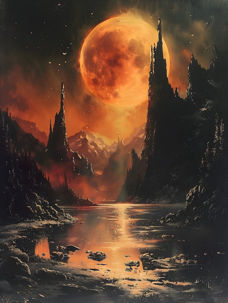 Full Moon In The Sky Bichromatic, Surrealism, Impressionism