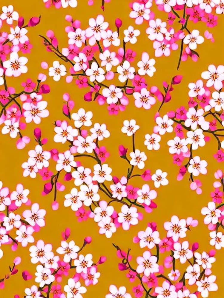 Cherry Blossom Floral Print Retro Pattern 2 Flower