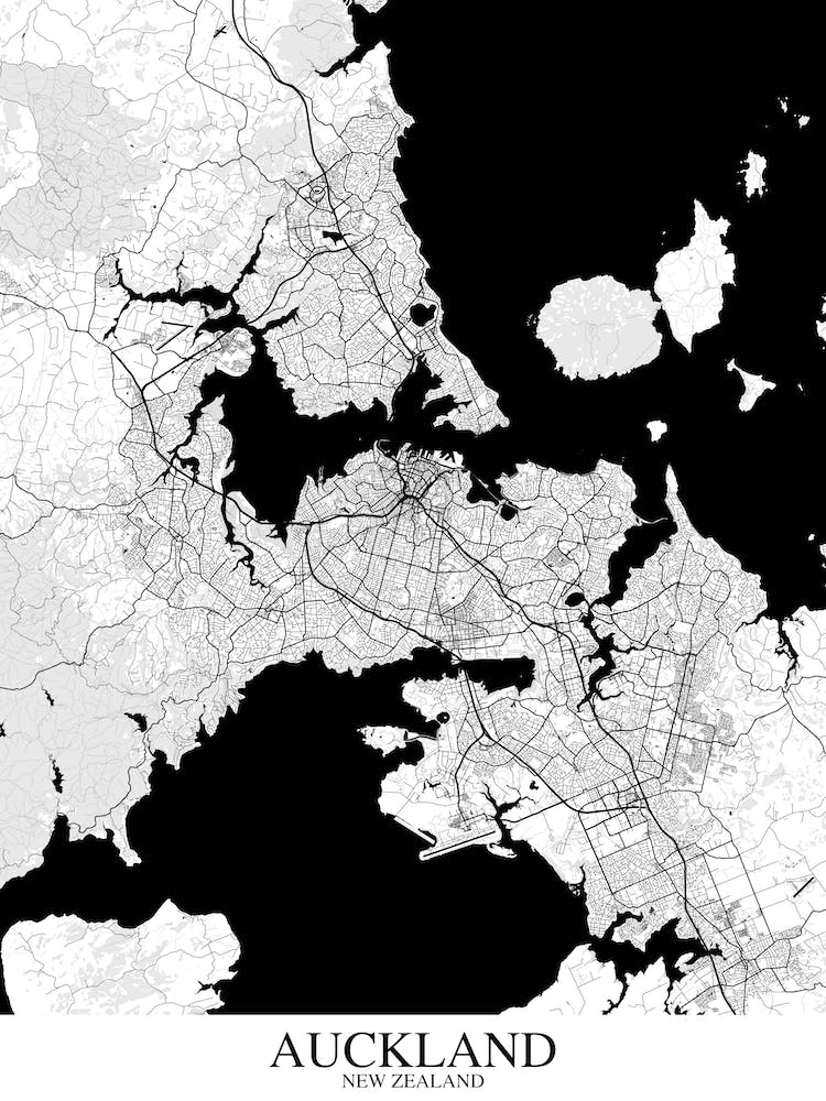 Auckland White Black Map