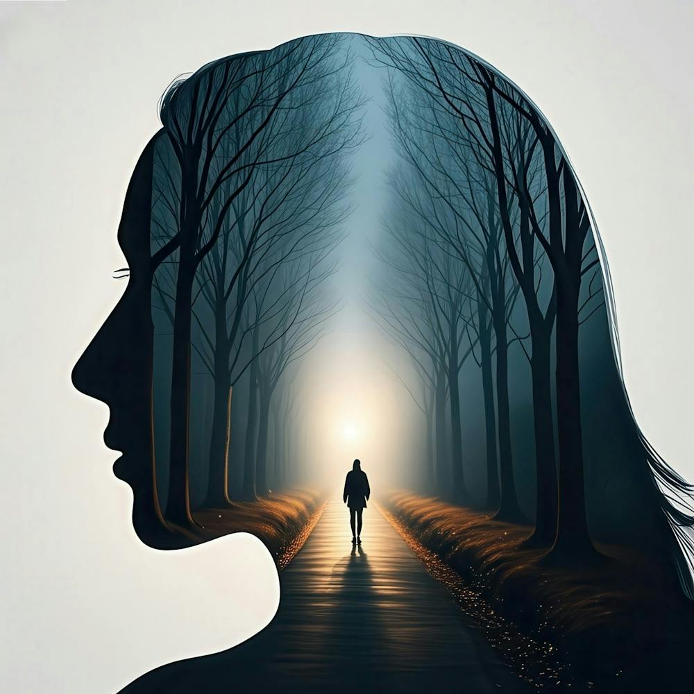 Silhouette Of A Woman Walking Through The Forest