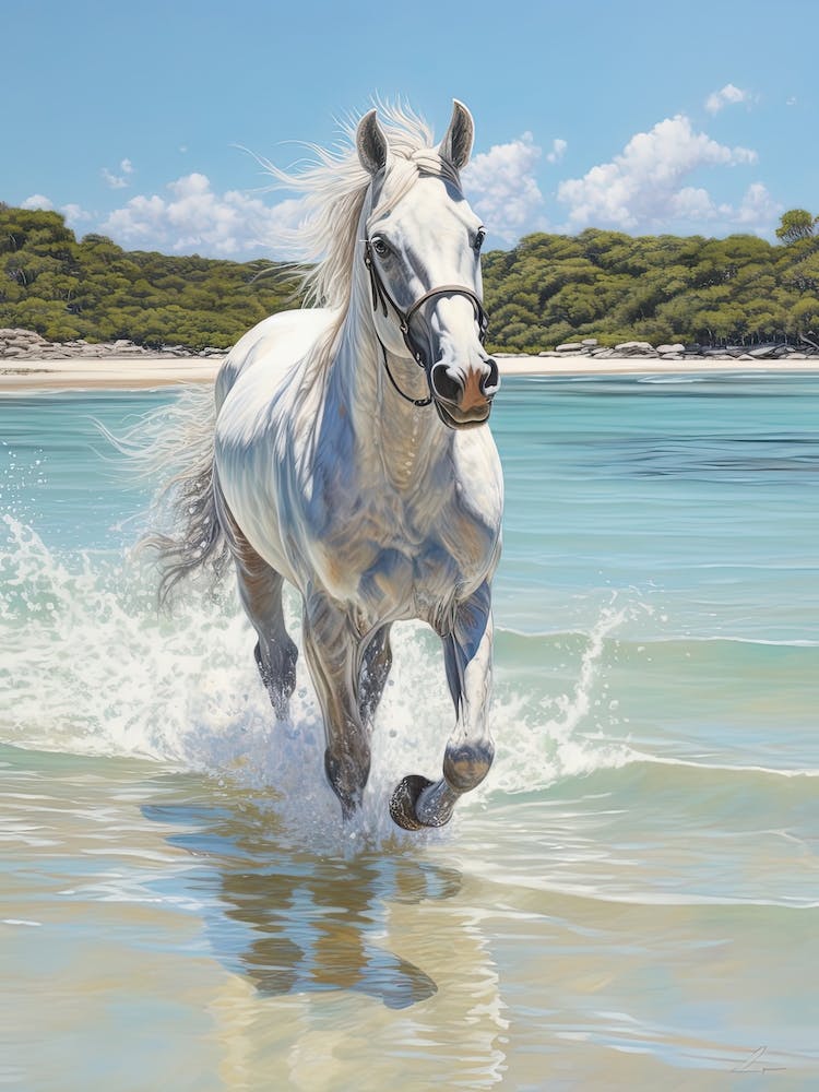 A Horse Oil Painting In Whitehaven Beach, Australia, Portrait 4