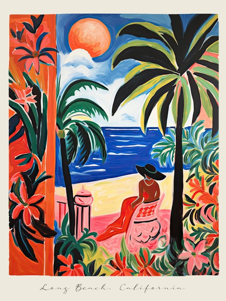 Poster Of Long Beach, California, Matisse And Rousseau Style 1