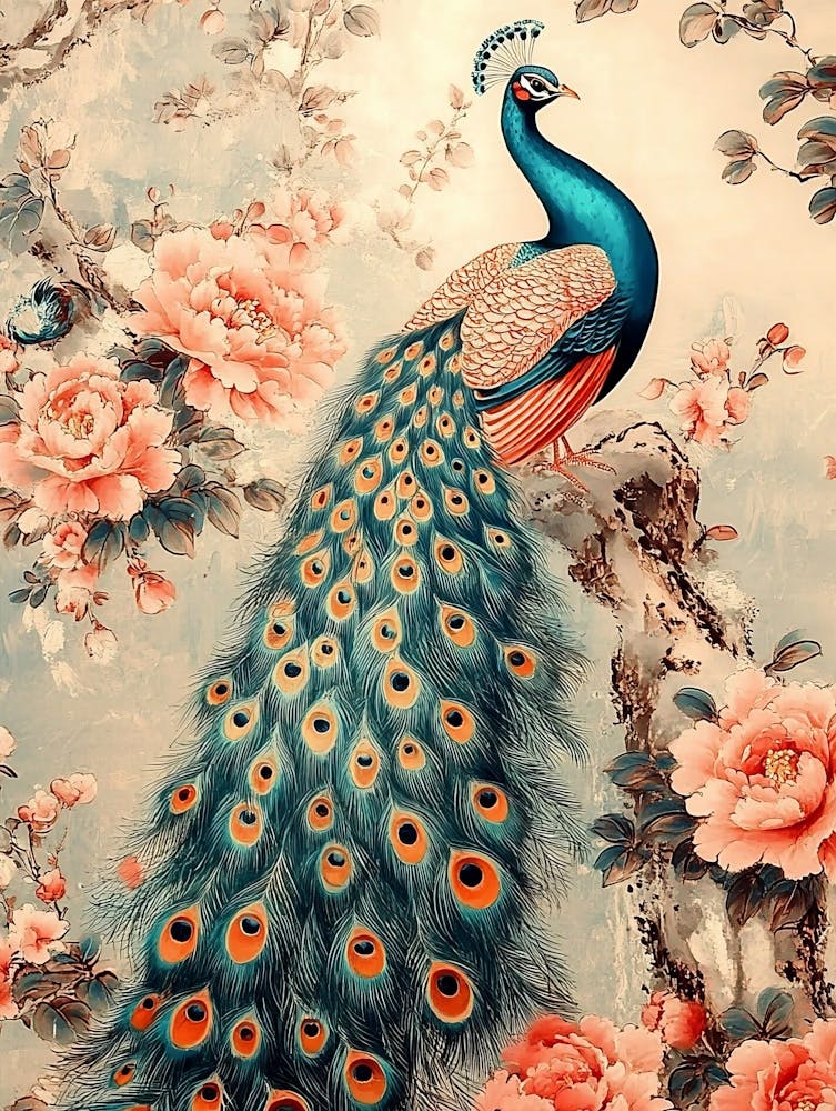 Peacock With Roses