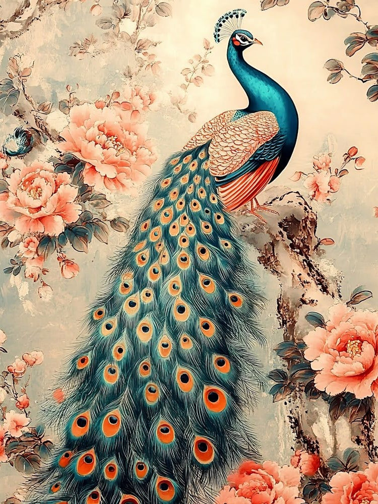 Peacock With Roses