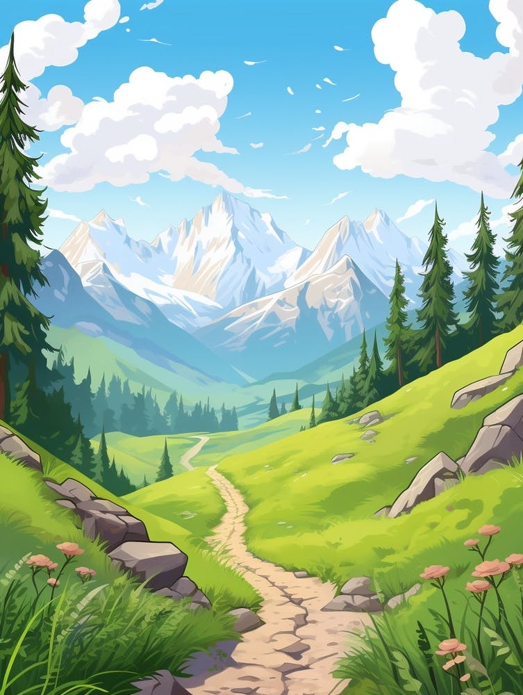 Tour De Mont Blanc France 4 Hike Illustration