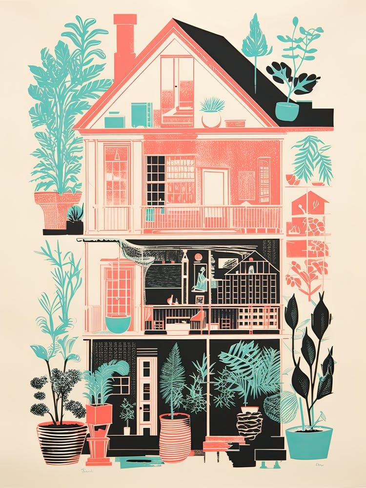 A House In Charleston, Abstract Risograph Style 1
