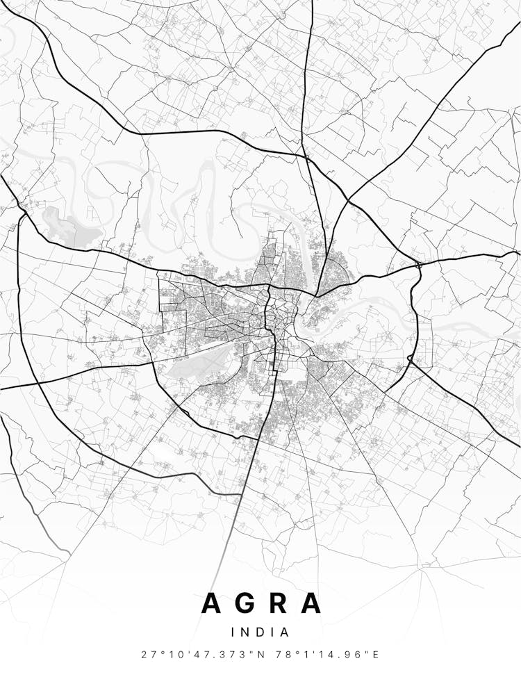 Agra India White Map