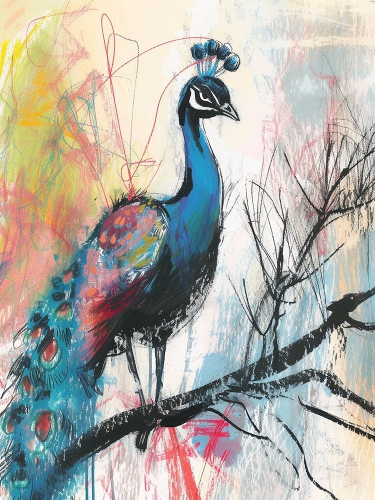 Peacock On A Branch Sketch