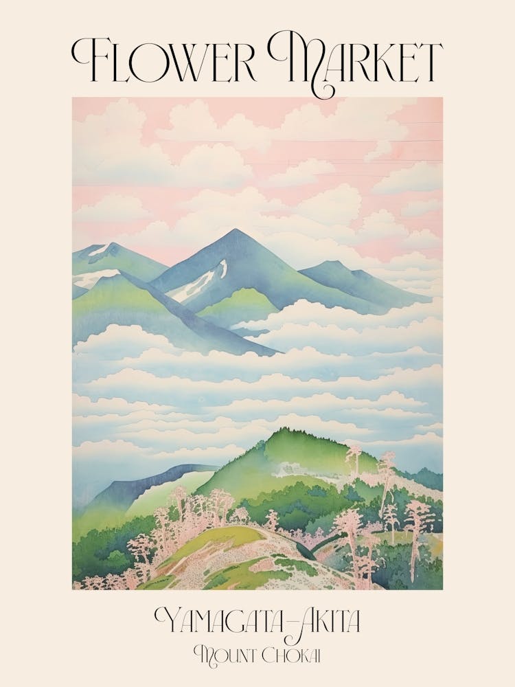 Flower Market Mount Chokai In Yamagata Akita Japanese Landscape 1 Poster
