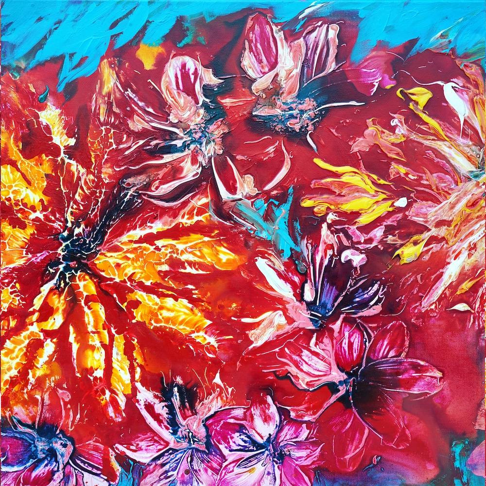 Peinture de Fleurs Tropicales Colorées 2 - Carré