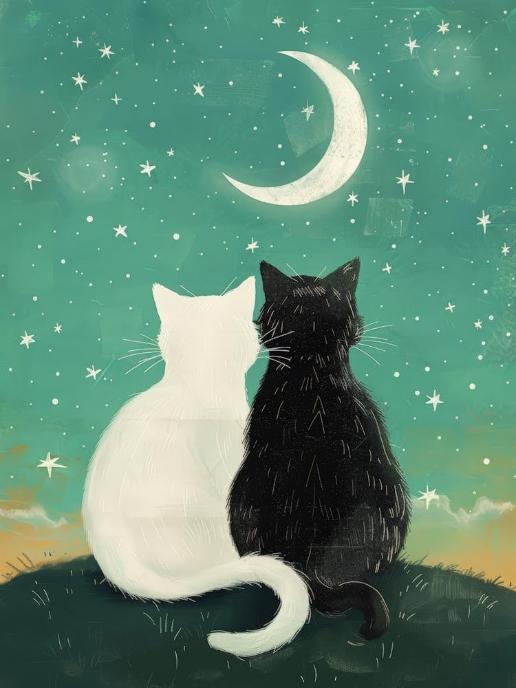 Two Cats Looking At The Moon 6