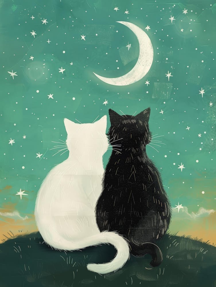 Two Cats Looking At The Moon 6